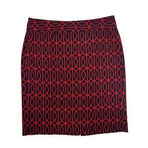 Banana Republic Geometric Print Knee Skirt Red Navy Womens 4 Petite
